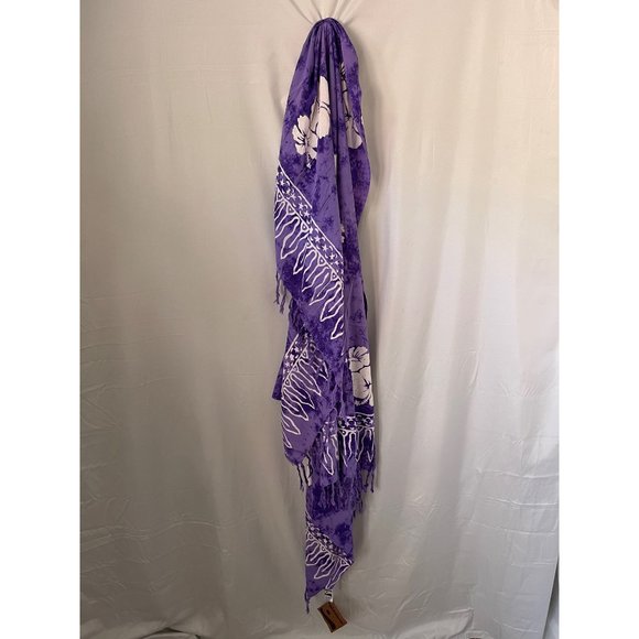 Pareos Del Caribe Purple/White Tropical Print Fringe Trim Tapestry/Sarong/Shawl - Picture 4 of 12